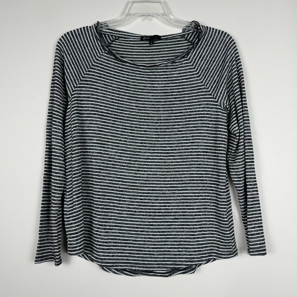 Gibson Sweater Womens Size S Black White Striped Long Sleeve Stretch